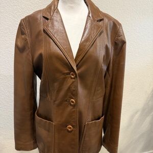 Women's Brown Leather Blazer Jacket